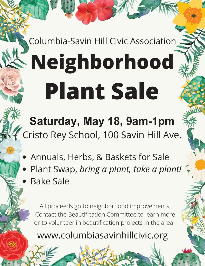Flyer for CSHCA Beautification Committee Plant & Bake sale, 2024